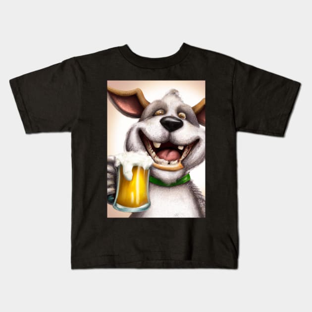 Funny Dog with Beer Kids T-Shirt by maxcode